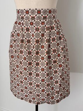 Vintage handmade kitchen apron geometric pattern browns, oranges, fall